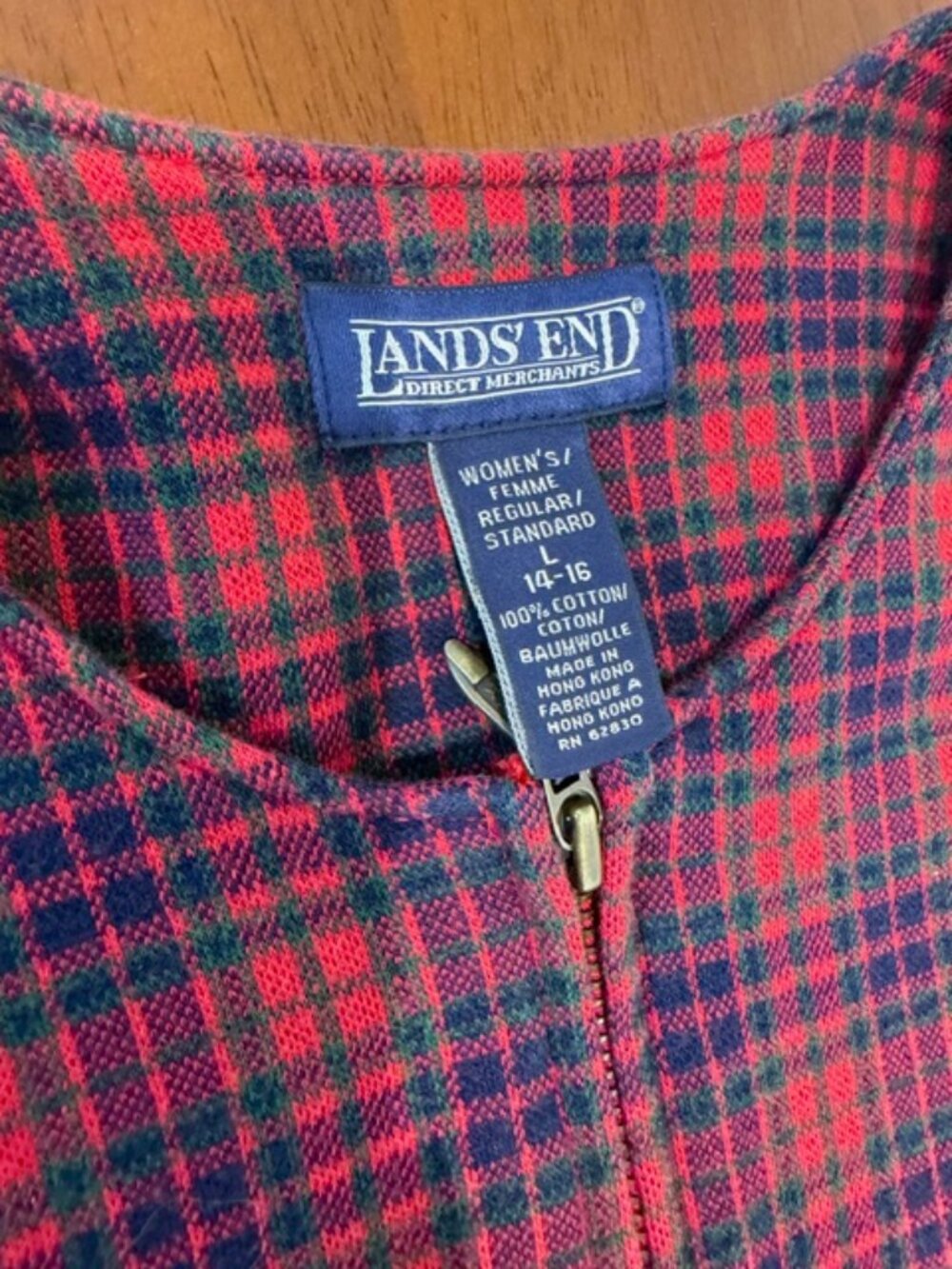 Land’s End Plaid Red Zipper Cotton Top Size L. - Picture 7 of 13